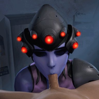 :>=, 3d, animated, blue skin, closed eyes, fellatio, female, male, overwatch, penis, pov, rwt4184, widowmaker