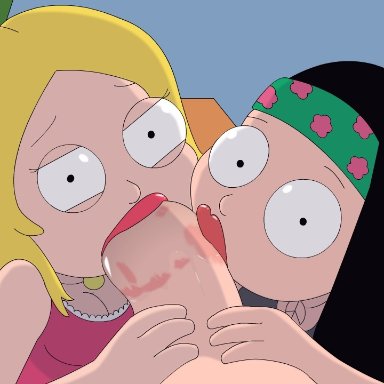 american dad, big penis, francine smith, hayley smith, incest, lipstick, lipstick mark, lipstick on penis, oral, oral sex, penis kissing, threesome