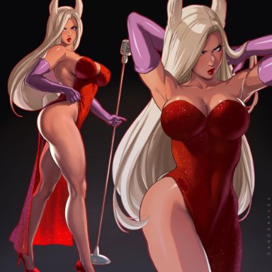 1girls, big breasts, breasts, cleavage, cosplay, dandon fuga, dress, female, female only, high heels, jessica rabbit, jessica rabbit (cosplay), large breasts, looking at viewer, miruko