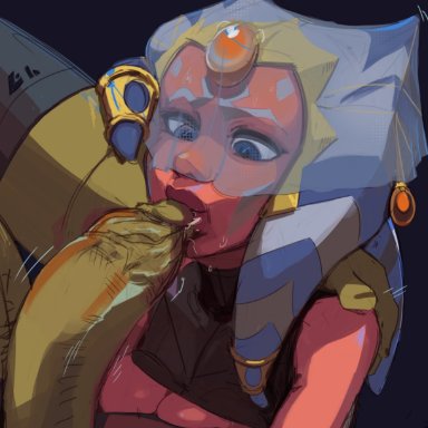 ahsoka tano, alien, alien girl, big lips, blowjob, blue eyes, clone wars, fellatio, oral, oral penetration, oral sex, orange skin, polyle, puffy lips, slave