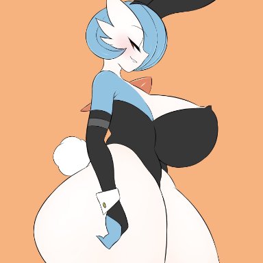 1girls, anthro, big breasts, blue hair, bunnysuit, eye contact, female, gardevoir, half-closed eyes, huge breasts, huge thighs, large breasts, looking at viewer, massive breasts, nintendo