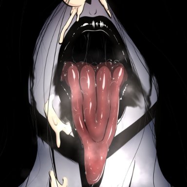 black hair, black lipstick, cum, female, female only, long hair, open mouth, tensa-zangitsu, the ring, yamamura sadako