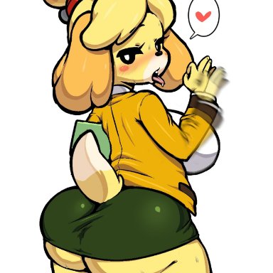2020, accessory, animal crossing, anthro, ass, big breasts, big butt, black eyes, blush, bodily fluids, bottomwear, breasts, canid, canine, canis