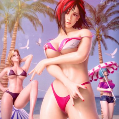 3d, 3d (artwork), bikini, breasts, dead or alive 5, mila, red hair, Red404, tina armstrong, tits, volleyball