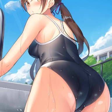 1girl, 1girls, absurd res, absurdres, alexmaster, ass, back, bare arms, bare legs, bare shoulders, big ass, big boobs, big breasts, big butt, blue sky