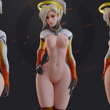 1girls, 3d, arhoangel, ass, big ass, blender, female, female only, looking at viewer, looking back, mercy, overwatch, pinup, solo