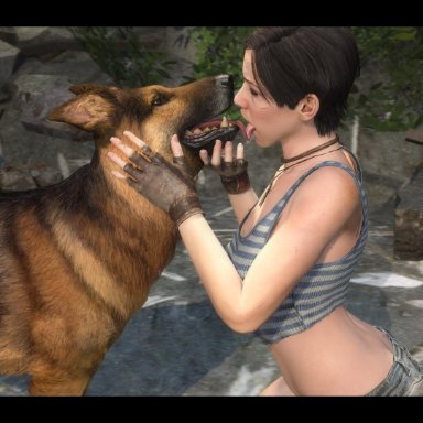 1boy, 1girl, 3d, 3d (artwork), anna miller (metro last light), bestiality, canine penis, dog, female, female on feral, feral on female, hexxus (artist), kissing, makeout, metro exodus