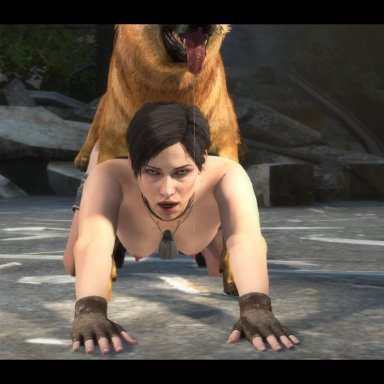 1boy, 1girl, 3d, 3d (artwork), anna miller (metro last light), bestiality, canine penis, dog, female, female on feral, feral on female, hexxus, kissing, knot, knotted