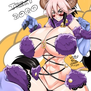 2020, 5 fingers, angry, big breasts, black hair, blush, bovine, bovine humanoid, breasts, breasts bigger than head, brown eyes, cathyl, cow bell, cow ears, cow girl