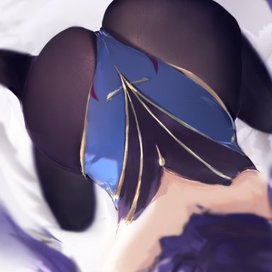 ass, ass focus, big ass, female, female only, genshin impact, highres, huge ass, leotard, mona (genshin impact), pantyhose, thick ass, thong leotard, tights, wide hips