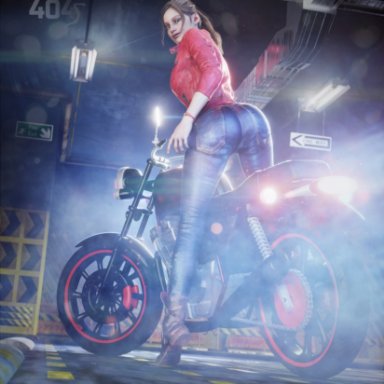 3d, 3d (artwork), ass, big ass, big butt, bike, butt, claire redfield, jeans, parking lot, Red404, resident evil, resident evil 2