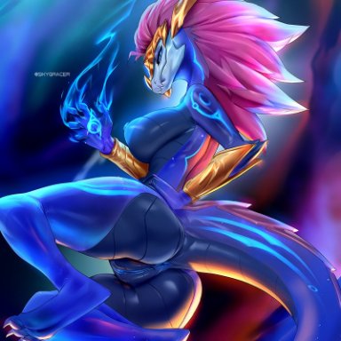 2020, anthro, anus, areola, ass, aurelion sol (lol), blue eyes, breasts, dragon, female, genitals, league of legends, looking at viewer, narrowed eyes, nipples