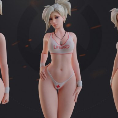 1girls, 3d, arhoangel, ass, big ass, blender, female, female only, looking at viewer, looking back, mercy, overwatch, pinup, solo, thong