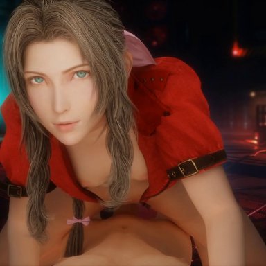 1boy, 1girl, 3d, aerith gainsborough, animated, brown hair, cute face, delicious, final fantasy, final fantasy vii, green eyes, missionary, no sound, passionate, perfect boobs