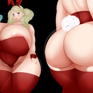 1girls, ann takamaki, ass, big ass, breasts, bunny ears, bunny girl, bunnysuit, butt, cleavage, female, female only, fladdykin, huge ass, huge breasts