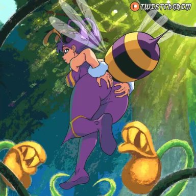 1girls, animated, ass, bee, bee girl, bouncing breasts, darkstalkers, no sound, presenting hindquarters, q-bee, solo, spread anus, twistedgrim, webm, wings