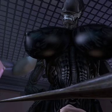 abs, alien, alien (franchise), animated, big breasts, big penis, black body, breasts, crossover, exoskeleton, fellatio, futanari, halo (game), halo (series), huge breasts