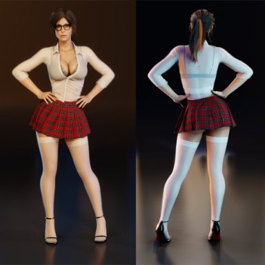 ass, bra, breasts, lara croft, pinup pose, school uniform, schoolgirl, sentinelart, skirt, stockings