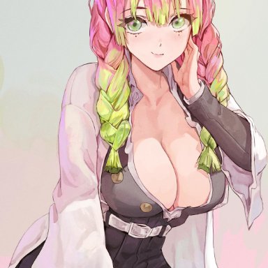 1girls, big breasts, female only, kanroji mitsuri, kimetsu no yaiba, long hair, shexyo, tagme