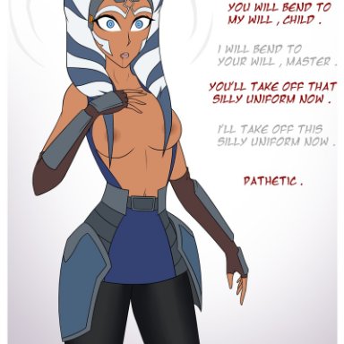 ahsoka tano, alien, alien girl, blue eyes, breasts, drool, drooling, empty eyes, expressionless, female, femsub, gaping mouth, hypnosis, jedi mind trick, mind control