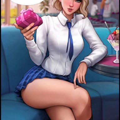 aroma sensei, gwen stacy (spider-verse), school uniform, schoolgirl, tagme, webm