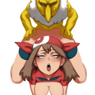 1boy, 1girls, ahe gao, ass, blush, brown hair, dochyde, doggy style, eyes rolling back, fucked silly, hypno, may (pokemon), nintendo, open mouth, pokemon