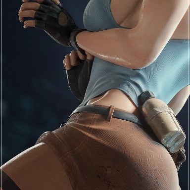 3d, bifrost3d, bubble butt, female, female only, fingerless gloves, huge ass, huge butt, lara croft, overflowing breasts, tomb raider