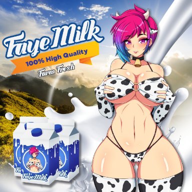 1girls, animal ears, animal print, ass visible through thighs, bell, bell collar, bikini, breast grab, breasts, collar, covered nipples, cow ears, cow horns, cow print, elbow gloves