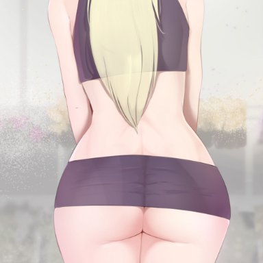 1girls, ass, back view, bigpeachs, clothing, curvy, curvy figure, female, female only, flowers, ino yamanaka, long hair, midriff, miniskirt, naruto