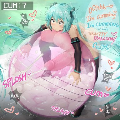 1futa, areolae, big breasts, breasts, cum, cumshot, dickgirl, futa only, futanari, hatsune miku, huge cock, large breasts, masturbation, nipples, penis