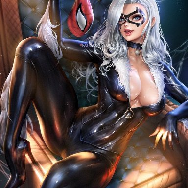 black cat, black cat (marvel), latex, marvel, silver hair, spider-man, spider-man (series)