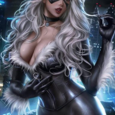 1girl, black cat, black cat (marvel), marvel, silver hair