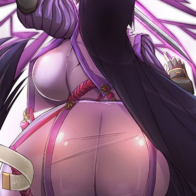 ass, backboob, bottom heavy, curvy, dat ass, fate (series), fate/grand order, female, fighting, from behind, huge ass, huge breasts, japanese clothes, katana, long hair