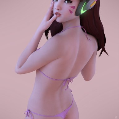 1girls, 3d, asian, ass, bangs, bikini, blizzard entertainment, brown eyes, brown hair, butt, cute, d.va, daz studio, egirl, eyelashes