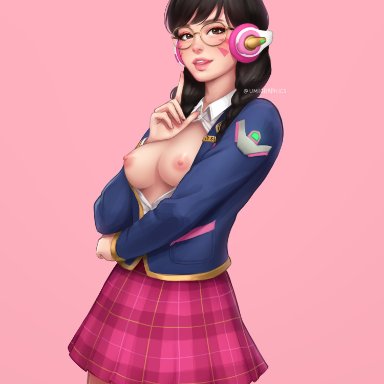 1girls, academy d.va, alternate costume, asian, black hair, blizzard entertainment, braid, braided hair, braided twintails, brown eyes, cute, d.va, eyelashes, eyeliner, female