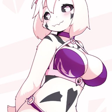 1girls, anthro, asriel, asriel dreemurr, ass, big ass, big breasts, blush, bra, breasts, claws, clothing, cute, cute fang, devilvox