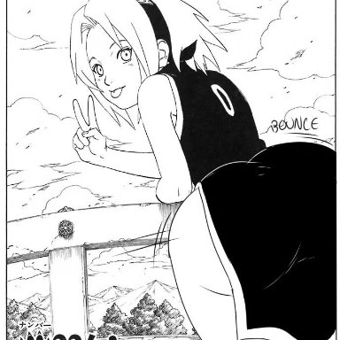 1girls, ass, big ass, big butt, denizen1414, edit, female, hairband, huge ass, kishimoto masashi, looking at viewer, manga, monochrome, motion lines, naruto