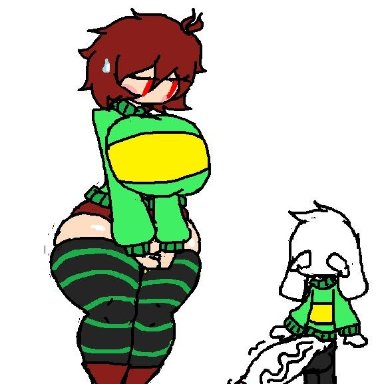 asriel dreemurr, chara, huge ass, huge breasts, size difference, the absolute, undertale, video game, videogame