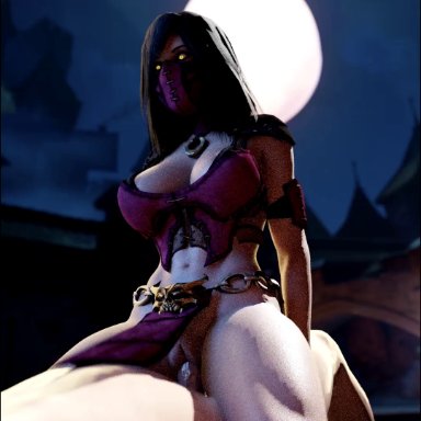 animated, belt, beltskirt, big breasts, big thighs, bouncing breasts, breasts, bwc, clothed female nude male, cowgirl position, mask, mileena, milf, moaning, mortal kombat