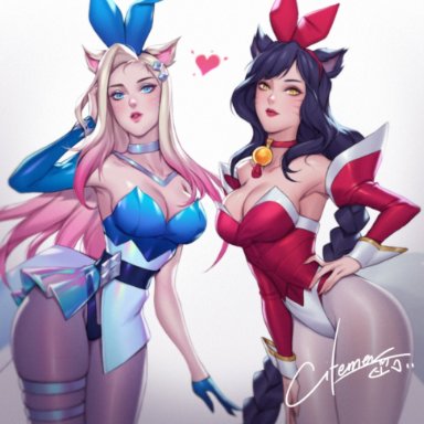 ahri, black hair, blonde hair, blue eyes, bunnysuit, citemer, female, k/da ahri, k/da all out ahri, k/da all out series, k/da series, league of legends, yellow eyes