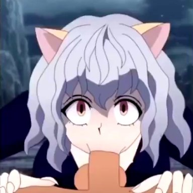 1boy, 1girl, 1girls, animal ears, animal humanoid, animated, big breasts, big penis, blowjob, boobs, cat, cat ears, catgirl, feline, gif