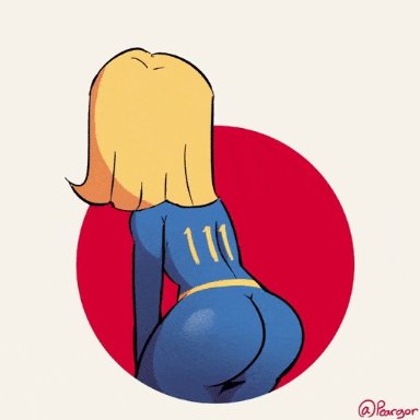 animated, ass, bethesda softworks, blonde hair, fallout, smile, vault girl, wink