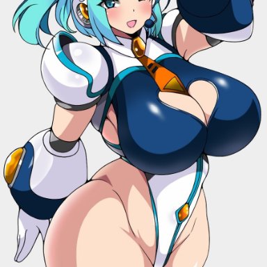 1girls, alternate costume, busty, female, huge breasts, mega man, mega man x dive, rico (mega man), solo, tagme