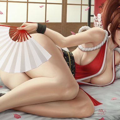 1girls, ass, big ass, big breasts, blush, blushing, breasts, brown eyes, brown hair, cleavage, fatal fury, female, female only, flower petals, king of fighters