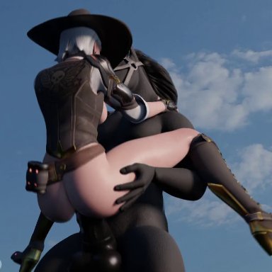 3d, ambiguous penetration, animated, ashe (overwatch), ass, barely clothed, bestiality, blender, blender (software), boots, bouncing ass, bouncing breasts, breasts, breasts out, breasts outside
