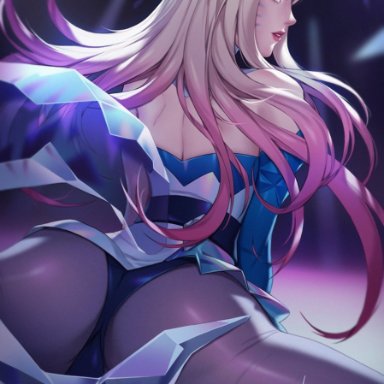 ahri, ass, big ass, blonde hair, blue eyes, bunnysuit, citemer, fox ears, fox tail, huge ass, k/da ahri, league of legends, pantyhose, wide hips