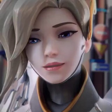 1girl, 1girls, ahe gao, ahegao, blonde, blonde hair, blue eyes, eye contact, female, female focus, female only, fpsblyck, looking at viewer, mercy, overwatch