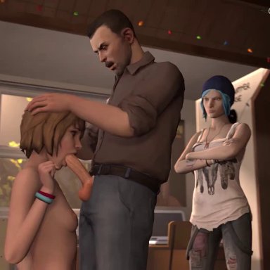 1boy, 2girls, 3d, animated, areolae, breasts, chloe price, david madsen, erection, fellatio, female, lerico213, lesbian cheating with male, life is strange, male