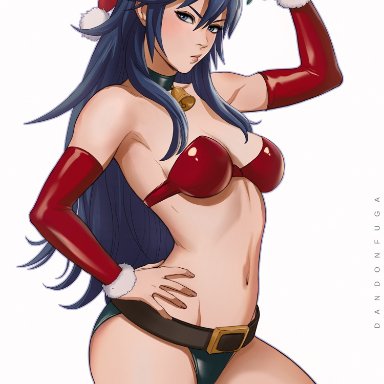 1girls, alluring, angry, bare midriff, bare thighs, bra, breasts, christmas, cleavage, dandon fuga, elbow gloves, female, female only, fire emblem, fire emblem: awakening