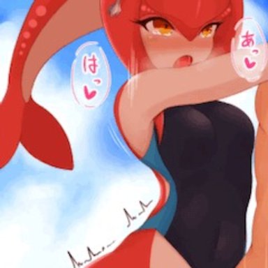 1boy, 1girls, animated, ayatori, background, blue background, heart, hyrule warriors, hyrule warriors: age of calamity, link, mipha, nintendo, one-piece swimsuit, orgasm, penis